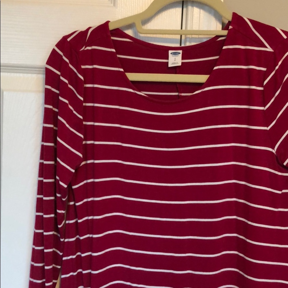 Magenta stripped long sleeve shift dress - Picture 2 of 3